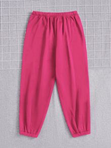 Flirla Plus Solid Elastic Waist Joggers - Hot Pink - View 2