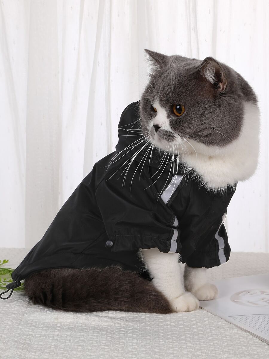 1pc Striped Print Pet Raincoat - Black - View 1