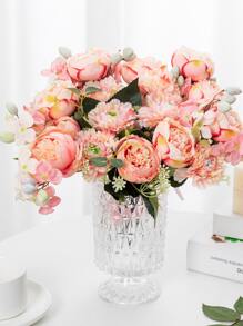 Artificial Peony & Hydrangea Bouquet: Ideal For Weddings, Birthdays, Home Decor - Reusable & Silky Smooth Material - Suitable For Christmas, Halloween, Thanksgiving, Valentine's Day, Graduation - Vase Not Included - Pink - View 1