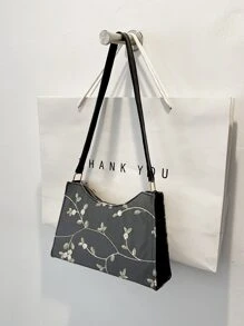 Casual Embroidered Floral Embroidered Hobo Bag, For Women, Rookies & White-Collar Workers,For Lady,For Female For Business/Commute/Work/Office,For Festivals/Vacation/Holiday - Black - View 1