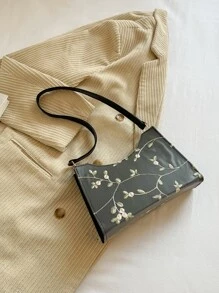 Casual Embroidered Floral Embroidered Hobo Bag, For Women, Rookies & White-Collar Workers,For Lady,For Female For Business/Commute/Work/Office,For Festivals/Vacation/Holiday - Black - View 2