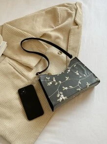 Casual Embroidered Floral Embroidered Hobo Bag, For Women, Rookies & White-Collar Workers,For Lady,For Female For Business/Commute/Work/Office,For Festivals/Vacation/Holiday - Black - View 5