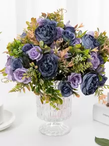 人造牡丹和绣球花束：适合婚礼、生日和家居装饰 - 采用可重复使用的丝质材料制成 - 适合圣诞节、万圣节、感恩节、情人节和毕业典礼 - 不含花瓶 - 紫色 - 查看 1