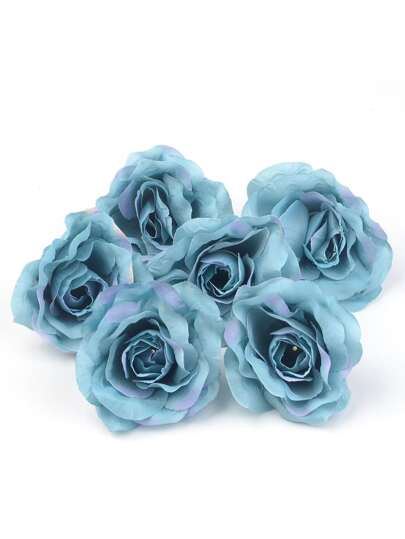 5ピース フェイクグリーン 花 , ブルー プラスチック 造花 頭 用