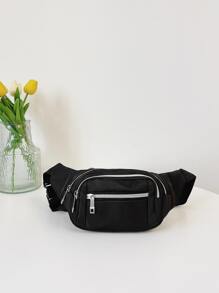 Túi đeo ngực nhiều ngăn cho nữ, Túi đeo thắt lưng du lịch thông thường tối giản, Túi ăn mày màu trơn để đi bộ đường dài, chạy bộ, mua sắm - màu đen - Xem 1