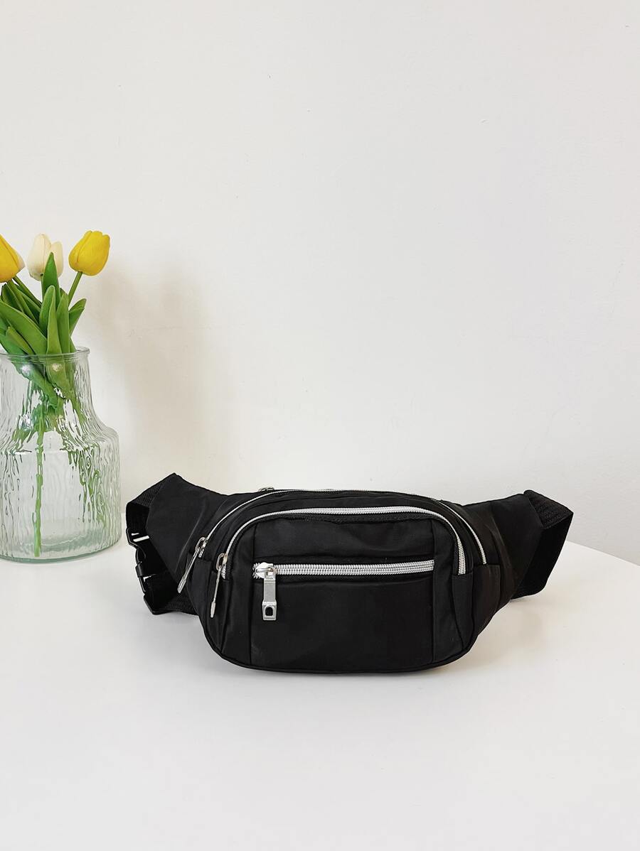 Túi đeo ngực nhiều ngăn cho nữ, Túi đeo thắt lưng du lịch thông thường tối giản, Túi ăn mày màu trơn để đi bộ đường dài, chạy bộ, mua sắm - màu đen - Xem 1