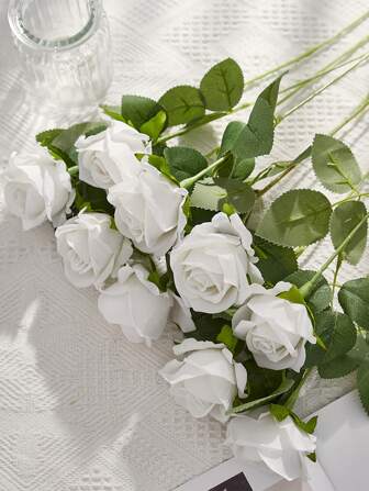 2 piezas Rama de flores de rosas de seda artificial, ramo de flores de rosas para decoración de boda, hogar, mesa, Navidad, Día de San Valentín