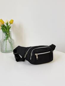 Túi đeo ngực nhiều ngăn cho nữ, Túi đeo thắt lưng du lịch thông thường tối giản, Túi ăn mày màu trơn để đi bộ đường dài, chạy bộ, mua sắm - màu đen - Xem 2