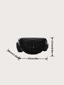 Mini bolso de hombro cruzado de moda con efecto relieve, unicolor, impresión de letras y correa de cadena para ir de compras y de vacaciones