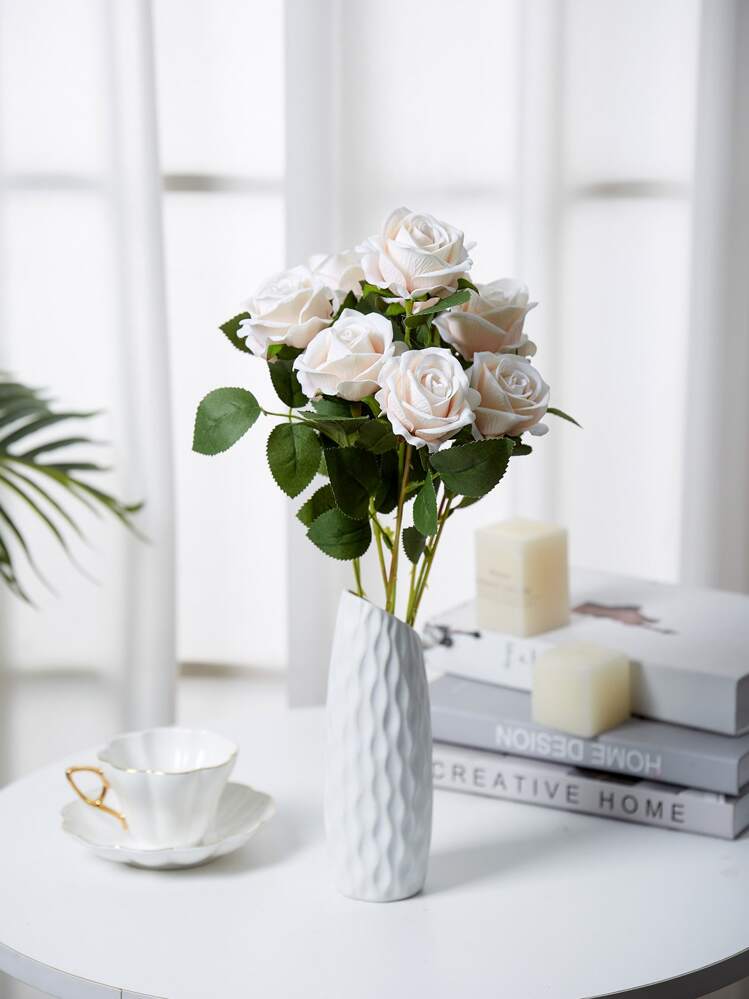 DuHouse 25 rose artificiali con gambi di fiori in schiuma al tatto vero e proprio per bouquet di nozze, baby shower, centrotavola per decorazioni floreali per feste(arancione bruciato
