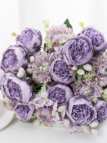 人造牡丹和绣球花束：适合婚礼、生日和家居装饰 - 可重复使用且丝滑的材质 - 适合圣诞节、万圣节、感恩节、情人节和毕业典礼 - 不含花瓶 - 紫色 - 查看 4