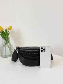 Mini bolso de hombro cruzado de moda con efecto relieve, unicolor, impresión de letras y correa de cadena para ir de compras y de vacaciones