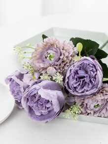 人造牡丹和绣球花束：适合婚礼、生日和家居装饰 - 可重复使用且丝滑的材质 - 适合圣诞节、万圣节、感恩节、情人节和毕业典礼 - 不含花瓶 - 紫色 - 查看 2