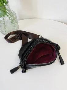 Mini bolso de hombro cruzado de moda con efecto relieve, unicolor, impresión de letras y correa de cadena para ir de compras y de vacaciones