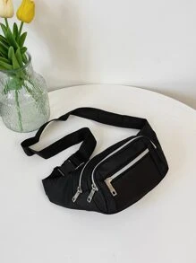Túi đeo ngực nhiều ngăn cho nữ, Túi đeo thắt lưng du lịch thông thường tối giản, Túi ăn mày màu trơn để đi bộ đường dài, chạy bộ, mua sắm - màu đen - Xem 7
