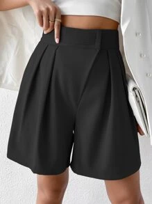 Chiquease Quần đùi nữ Túi màu trơn Giải trí - màu đen - Xem 4