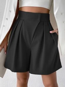 Chiquease Quần đùi nữ Túi màu trơn Giải trí - màu đen - Xem 5