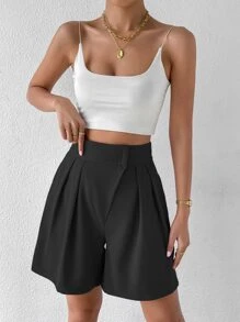 Chiquease Quần đùi nữ Túi màu trơn Giải trí - màu đen - Xem 6