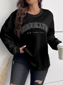 Calvaya Áo thun Plus size Lá thư Giải trí - màu đen - Xem 1