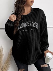 Calvaya Áo thun Plus size Lá thư Giải trí - màu đen - Xem 4