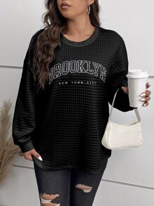 Calvaya Áo thun Plus size Lá thư Giải trí - màu đen - Xem 6