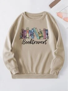 SHEIN EZwear Letter Graphic Thermal Lined Sweatshirt - Apricot - View 1