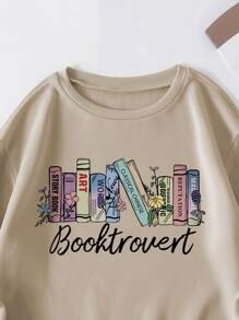 SHEIN EZwear Letter Graphic Thermal Lined Sweatshirt - Apricot - View 3