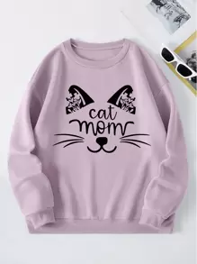 SHEIN Essnce Letter & Cartoon Graphic Thermal Lined Sweatshirt - Lilac Purple - View 1