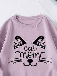 SHEIN Essnce Letter & Cartoon Graphic Thermal Lined Sweatshirt - Lilac Purple - View 3