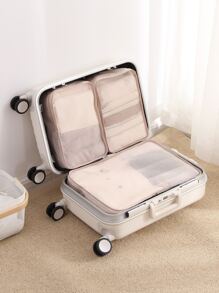 3 piezas/set bolsas organizadoras de viaje, bolsas de clasificación de ropa de equipaje portátil de poliéster para ropa, zapatos, ropa interior, artículos de tocador y otros accesorios de viaje - Beis - Ver 1