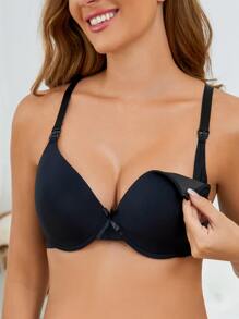 SHEIN Maternidad Sujetador unicolor con lazo delantero con aro - Negro - Ver 3