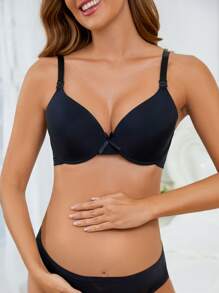 SHEIN Maternidad Sujetador unicolor con lazo delantero con aro - Negro - Ver 4