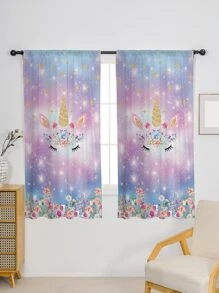 花卉圖案和獨角獸樣式單片窗簾 - 彩色 - 查看 2