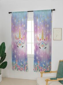 花卉圖案和獨角獸樣式單片窗簾 - 彩色 - 查看 5