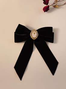 Flower Detail Faux Pearl & Bow Decor Hair Clip Elegant - Black - View 4