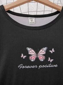Girls Butterfly & Slogan Graphic PJ Set - Multicolor - View 3