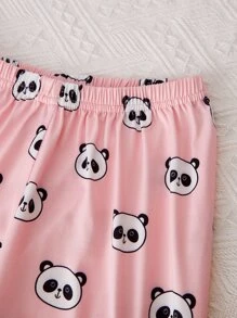 Girls Panda & Slogan Graphic Tee & Trousers PJ Set - Multicolor - View 3