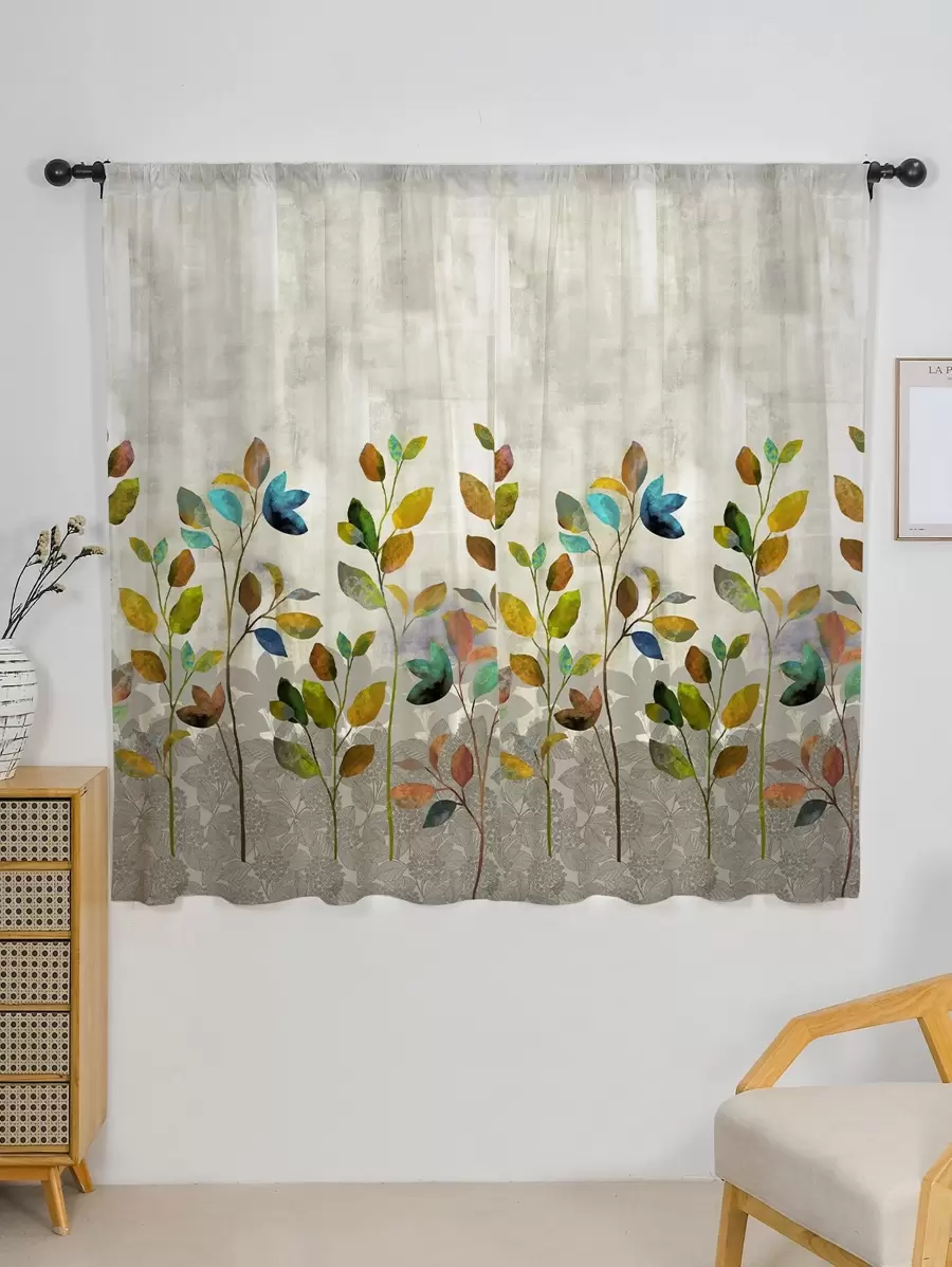 Cortina una sola pieza con estampado de hoja - Multicolor - Ver 1
