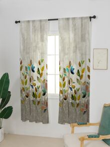 Cortina una sola pieza con estampado de hoja - Multicolor - Ver 5