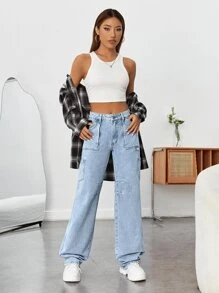 Jeans cargo con bolsillo con solapa - Lavado ligero - Ver 1