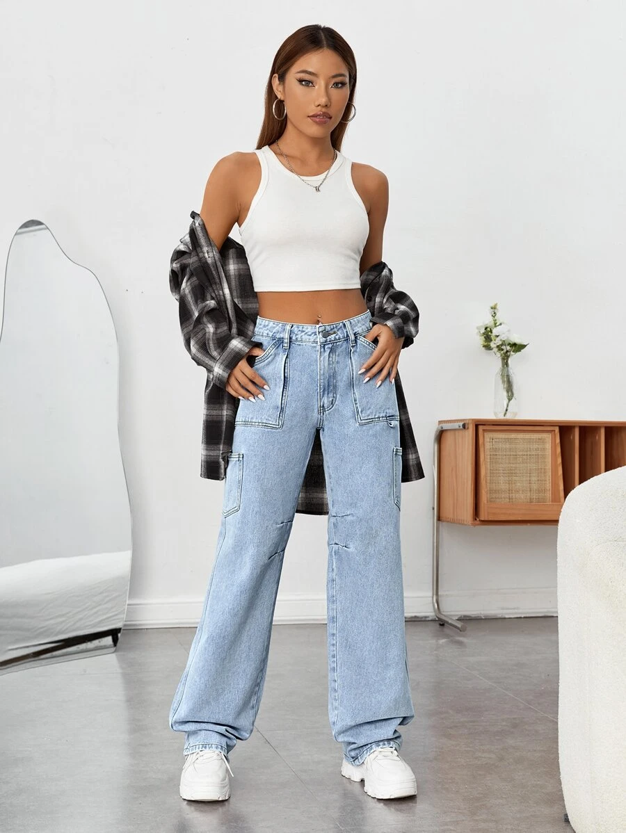 Jeans cargo con bolsillo con solapa - Lavado ligero - Ver 1