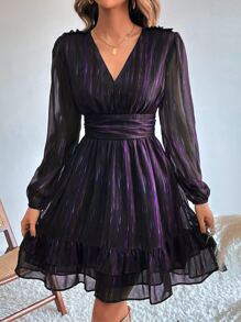 GENKIRA 燈籠袖荷葉邊洋裝 - 紫色 - 查看 6