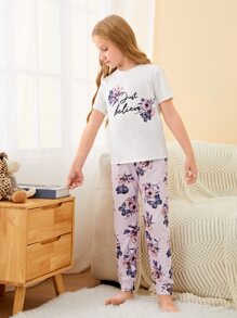 Girls Floral & Letter Graphic PJ Set - Multicolor - View 3