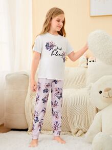 Girls Floral & Letter Graphic PJ Set - Multicolor - View 4