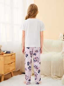 Girls Floral & Letter Graphic PJ Set - Multicolor - View 5