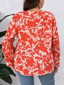 Franclia Plus Leaves Print Notched Neck Blouse - Multicolor - View 2