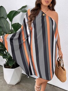SHEIN LUNE Đầm Plus Size Chấm bi Sọc Boho - Nhiều màu - Xem 6