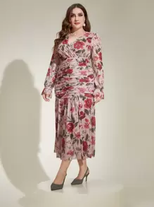 Modelyn Vestido con estampado floral fruncido bajo con fruncido - Multicolor - Ver 4