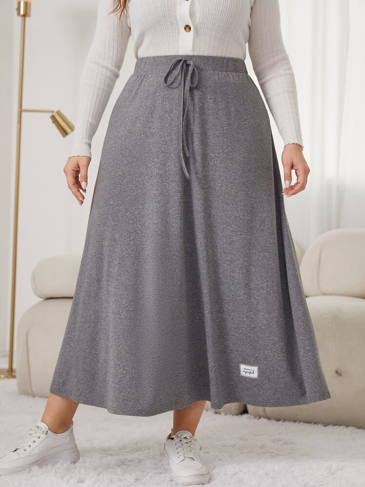 Mulvari Plus Knot Waist Patch Detail Skirt - Grey - View 1