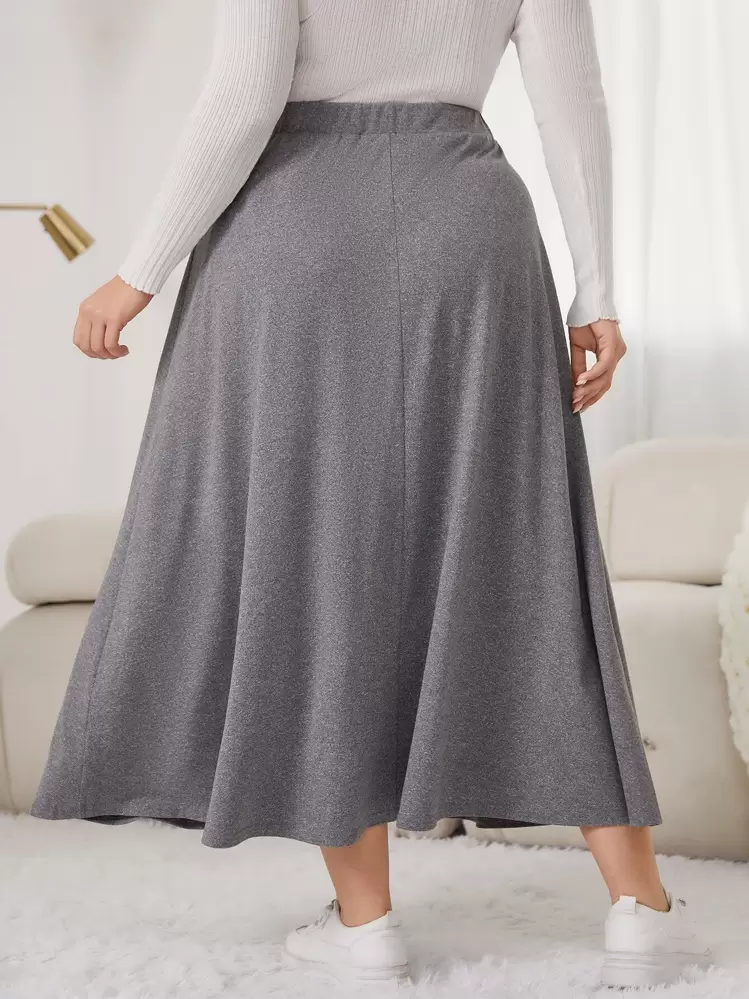 Mulvari Plus Knot Waist Patch Detail Skirt - Grey - View 2